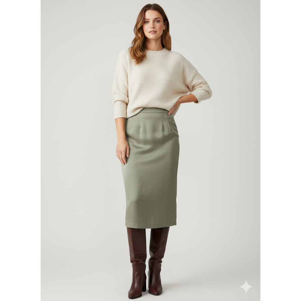 Vintage Midi Pencil Skirt Structure Silk wool Minimalist preppy Modern Size 10